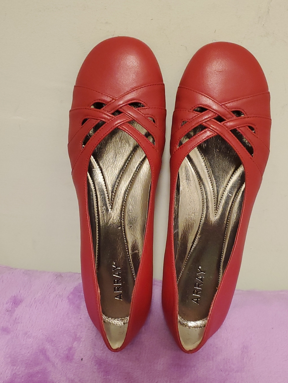 ARRAY Women's Red Ballet Flats with Crossover Straps